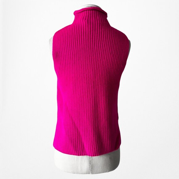 Zara Neon Pink Turtleneck Thick Ribbed Knit Sleeveless Sweater Vest Top Size S - Picture 5 of 7